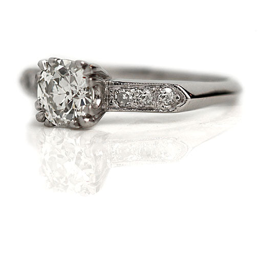 Vintage 1.05 Ct Old European Cut Diamond Trefoil Prong Engagement Ring in Platinum GIA K/I1