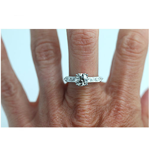 Vintage 1.05 Ct Old European Cut Diamond Trefoil Prong Engagement Ring in Platinum GIA K/I1