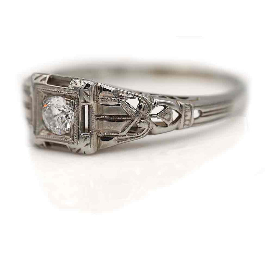 Circa 1930s Antique Transitional Cut Diamond Solitaire Engagement Ring