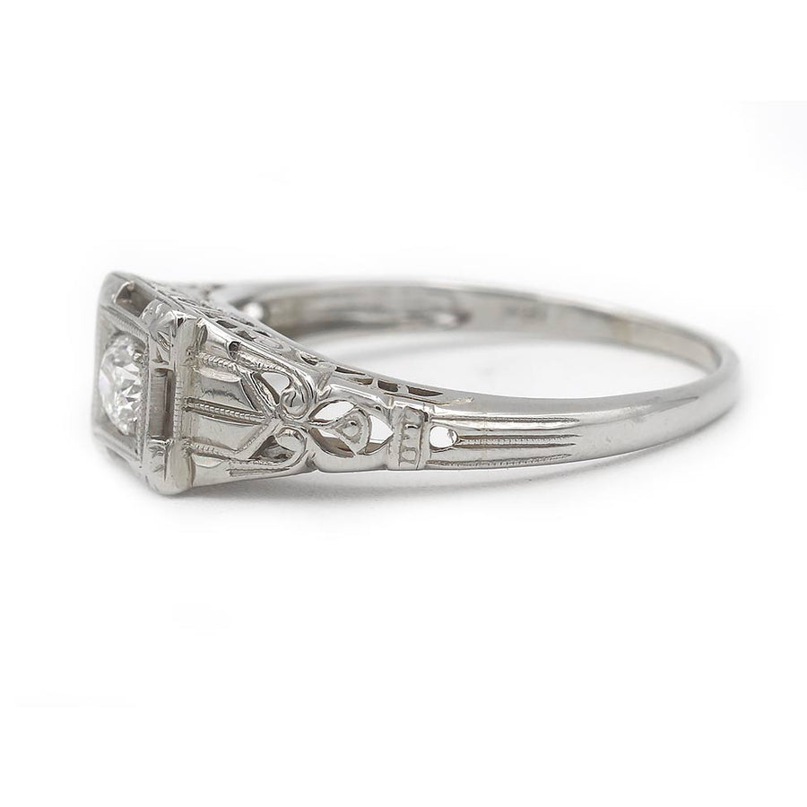 Art Deco .20 Ct Old European Cut Diamond Solitaire Engagement Ring