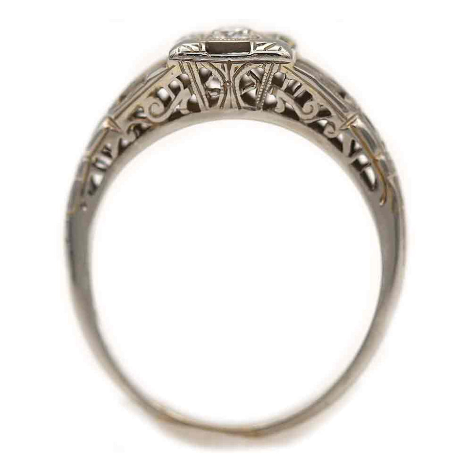 Circa 1930s Antique Transitional Cut Diamond Solitaire Engagement Ring