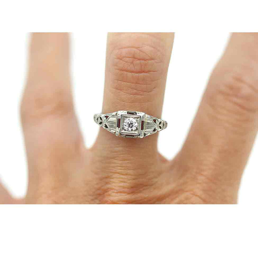 Circa 1930s Antique Transitional Cut Diamond Solitaire Engagement Ring