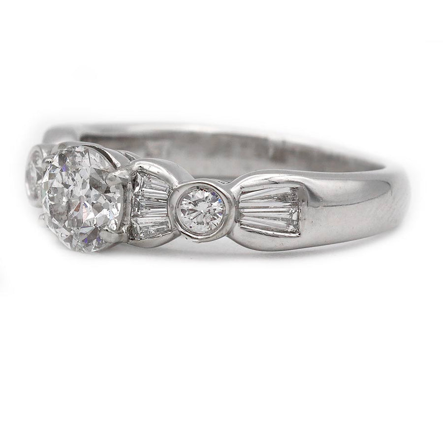 Vintage .83 Ct Old European Cut Diamond Engagement Ring with Baguettes — GIA H/I1