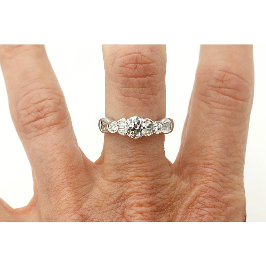 Vintage .83 Ct Old European Cut Diamond Engagement Ring with Baguettes — GIA H/I1