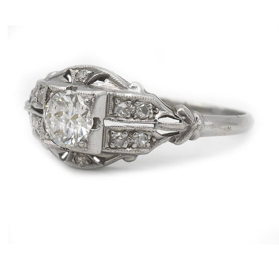 Art Deco .50 Ct Platinum Old European Cut Diamond Engagement Ring