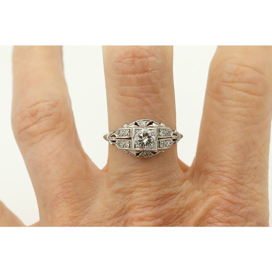 Art Deco .50 Ct Platinum Old European Cut Diamond Engagement Ring