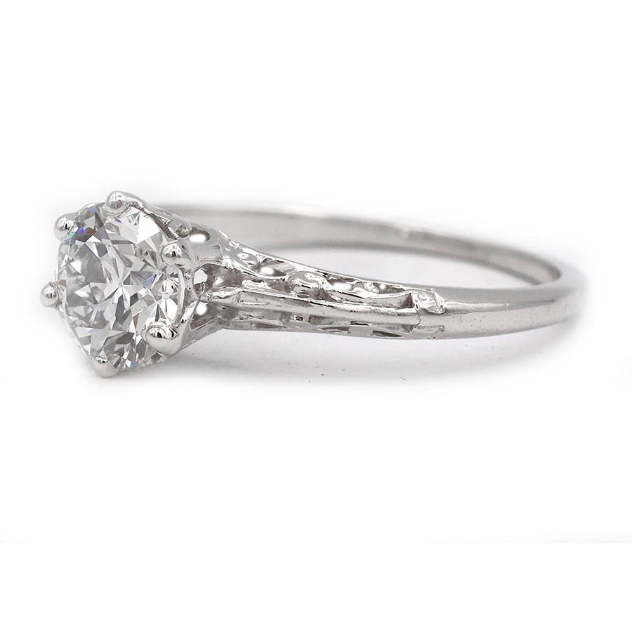 Art Deco .81 Carat GIA Old European Cut Diamond Filigree Engagement Ring in Platinum