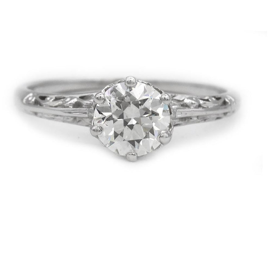 Art Deco .81 Carat GIA Old European Cut Diamond Filigree Engagement Ring in Platinum