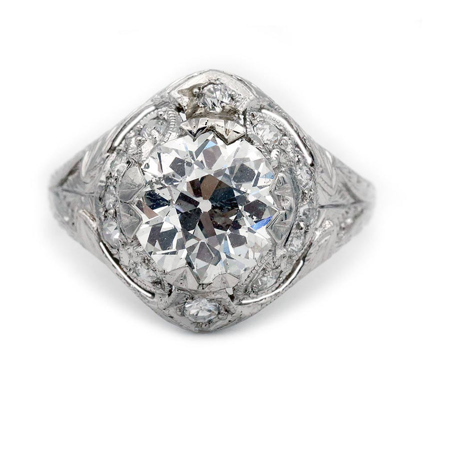 Art Deco 2.11 Ct Old European Cut Diamond Platinum Vintage Engagement Ring – GIA I/I1