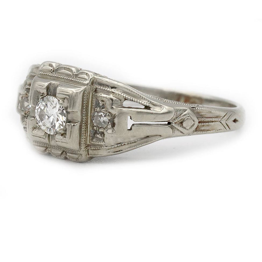 Art Deco .20 CTW Old European Cut Geometric Square Engagement Ring