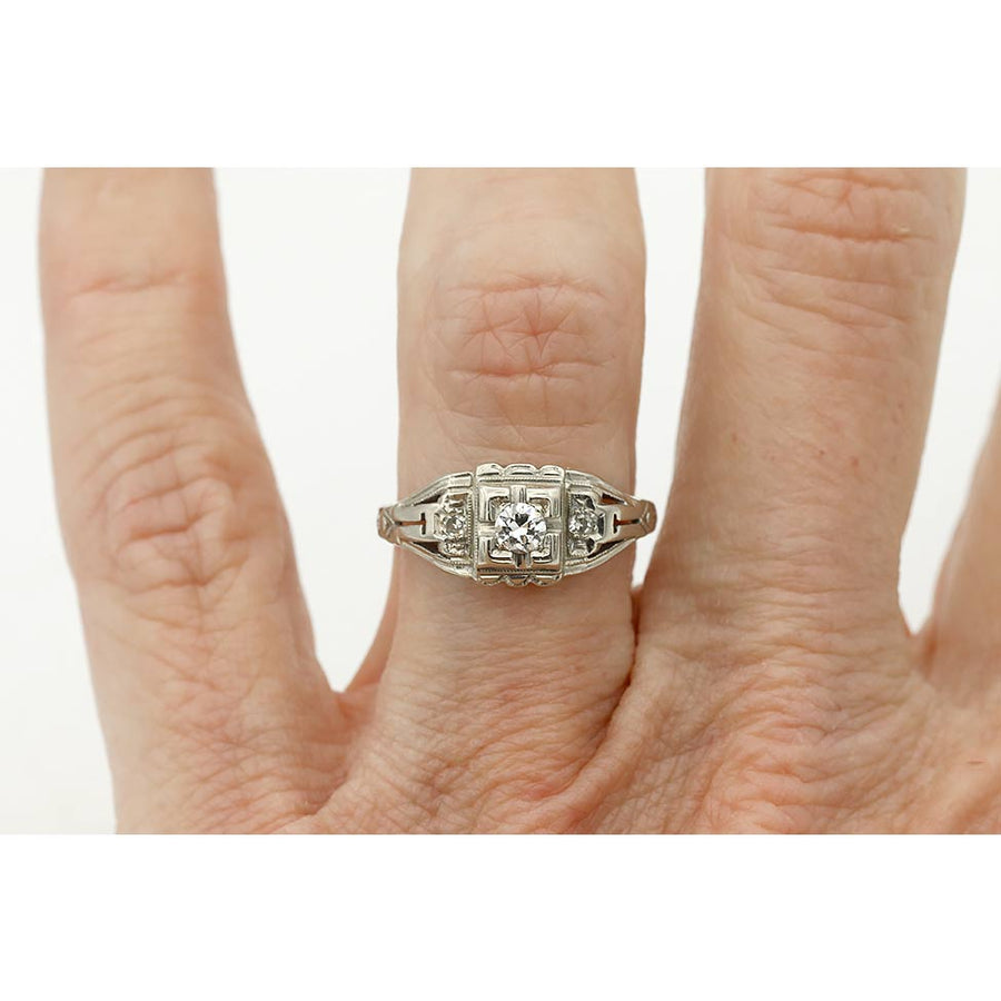 Art Deco .20 CTW Old European Cut Geometric Square Engagement Ring