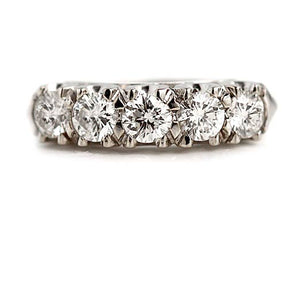 Mid-Century 1.50 CTW 14 Karat White Gold Round Diamond Vintage Wedding Band - Vintage Diamond Ring