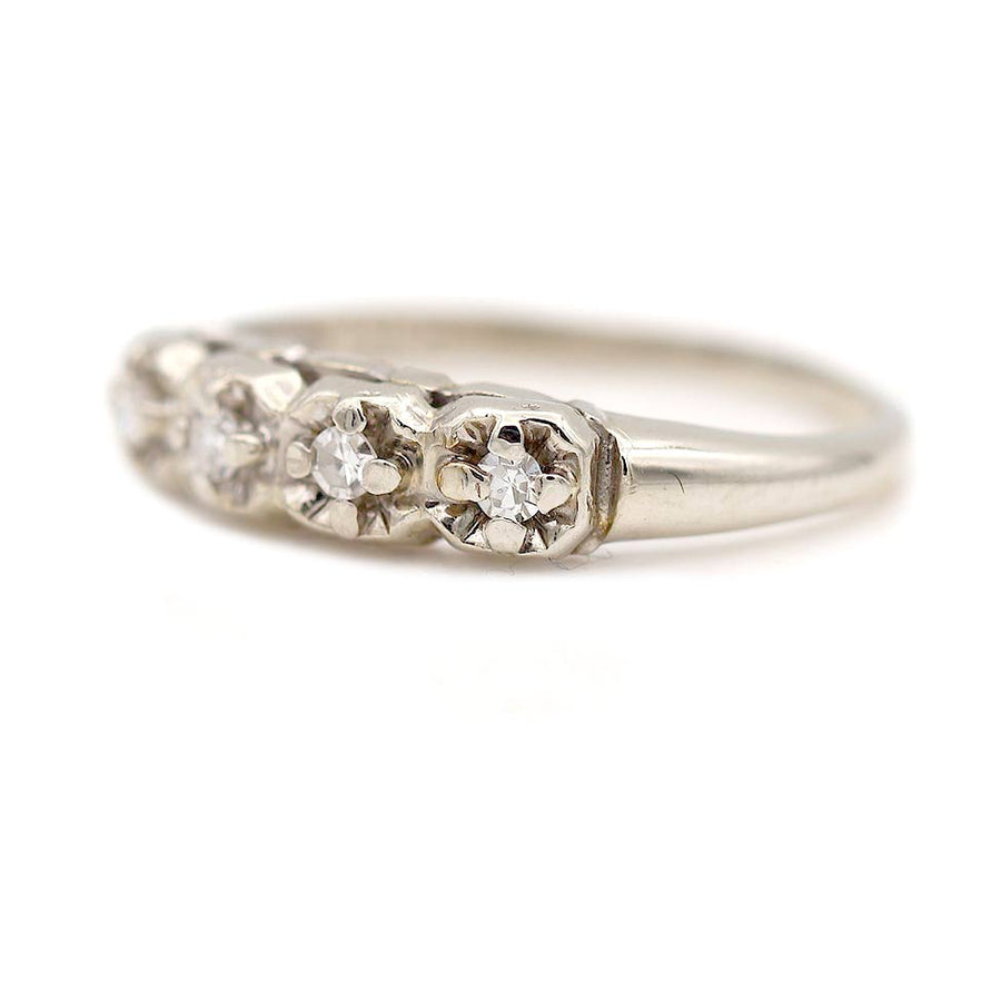 Estate 14 Kt White Gold Single Cut Diamond Wedding Band