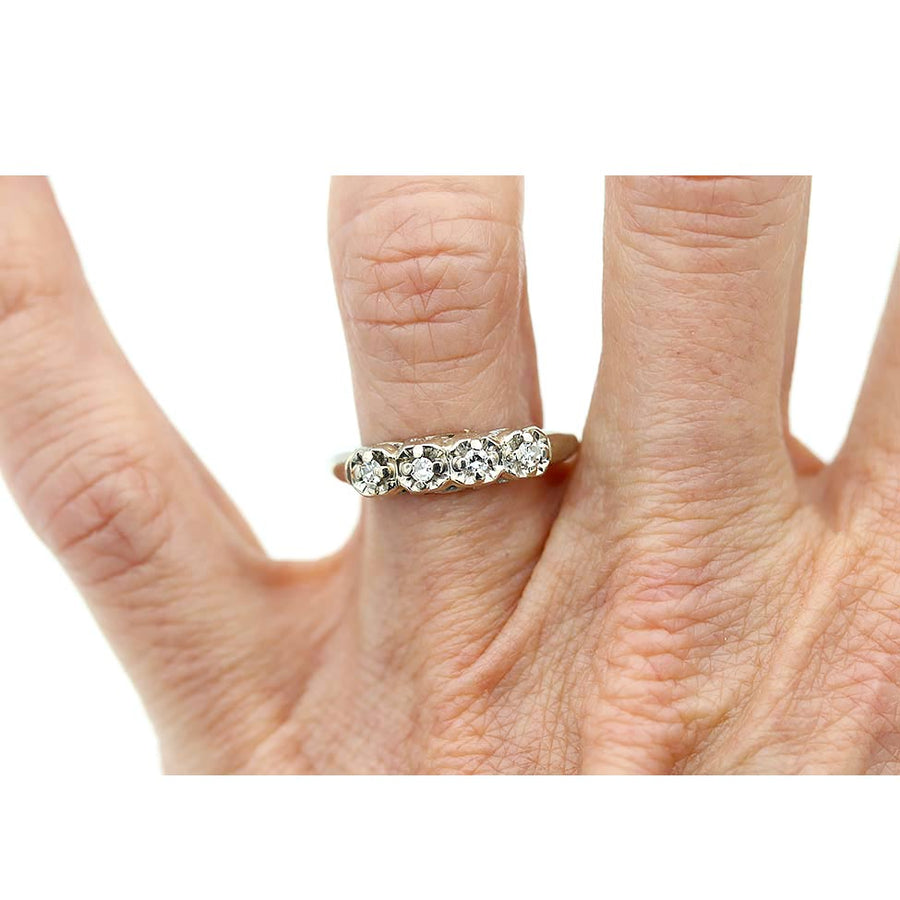 Estate 14 Kt White Gold Single Cut Diamond Wedding Band