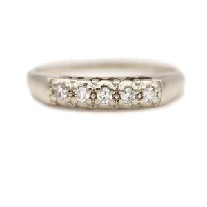 Mid-Century  Prong Set .18 CTW 14 Kt White Gold Diamond Antique Wedding Band