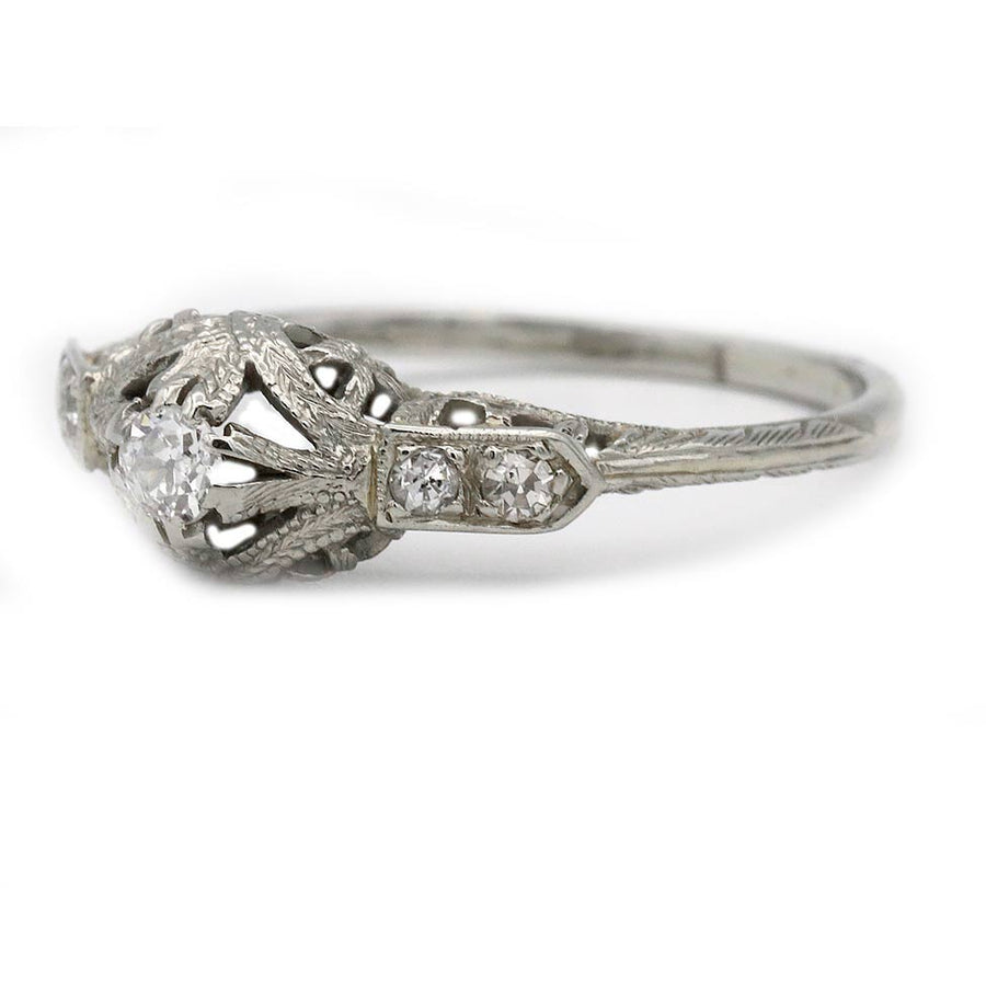 Art Deco .20 CTW Old European Cut Diamond Filigree Engagement Ring