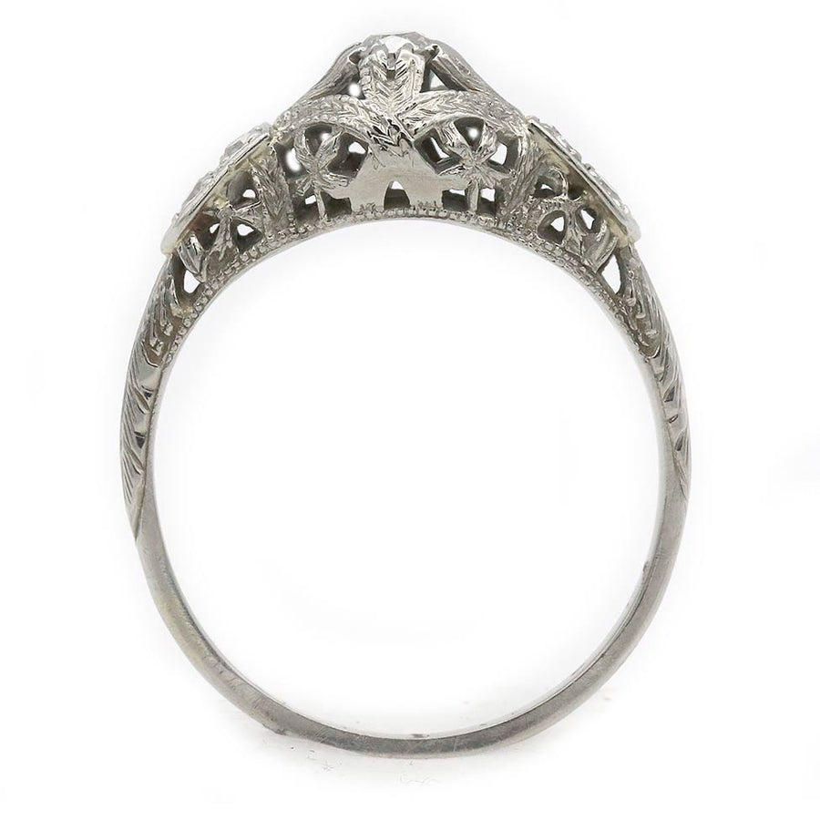 Art Deco .20 CTW Old European Cut Diamond Filigree Engagement Ring