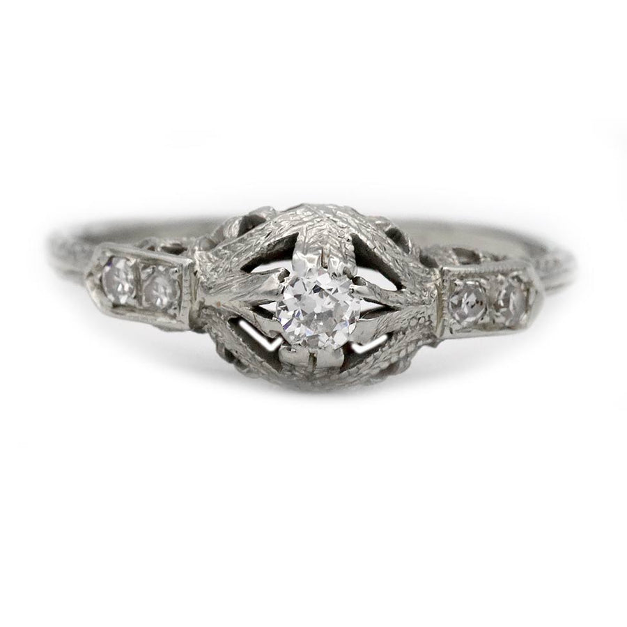 Art Deco .20 CTW Old European Cut Diamond Filigree Engagement Ring