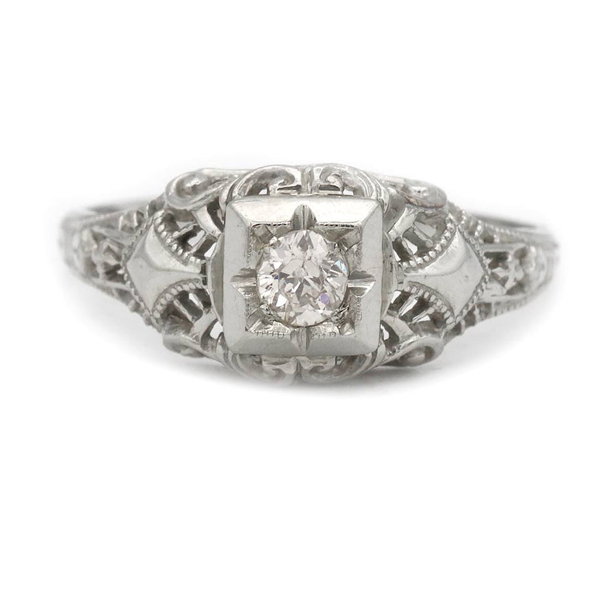 Art Deco .15 Ct Old Mine Cut Diamond Antique Engagement Ring