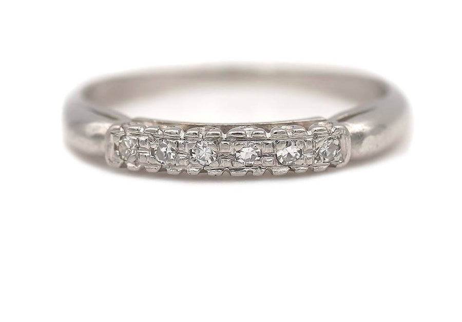 SOLD SOLD Vintage 6 Stone Diamond Wedding Ring Platinum Size 6.25