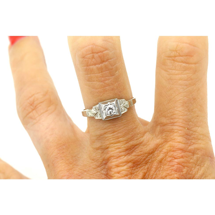 Vintage .15 Ct Old European Cut Diamond Geometric Engagement Ring in 18K White Gold