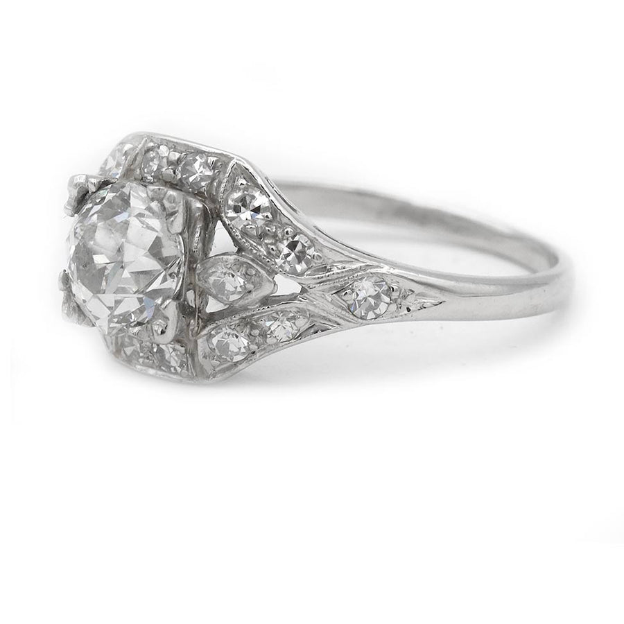 Art Deco .92 Ct Old Mine Cut Diamond Platinum Navette Engagement Ring – GIA I/VS2