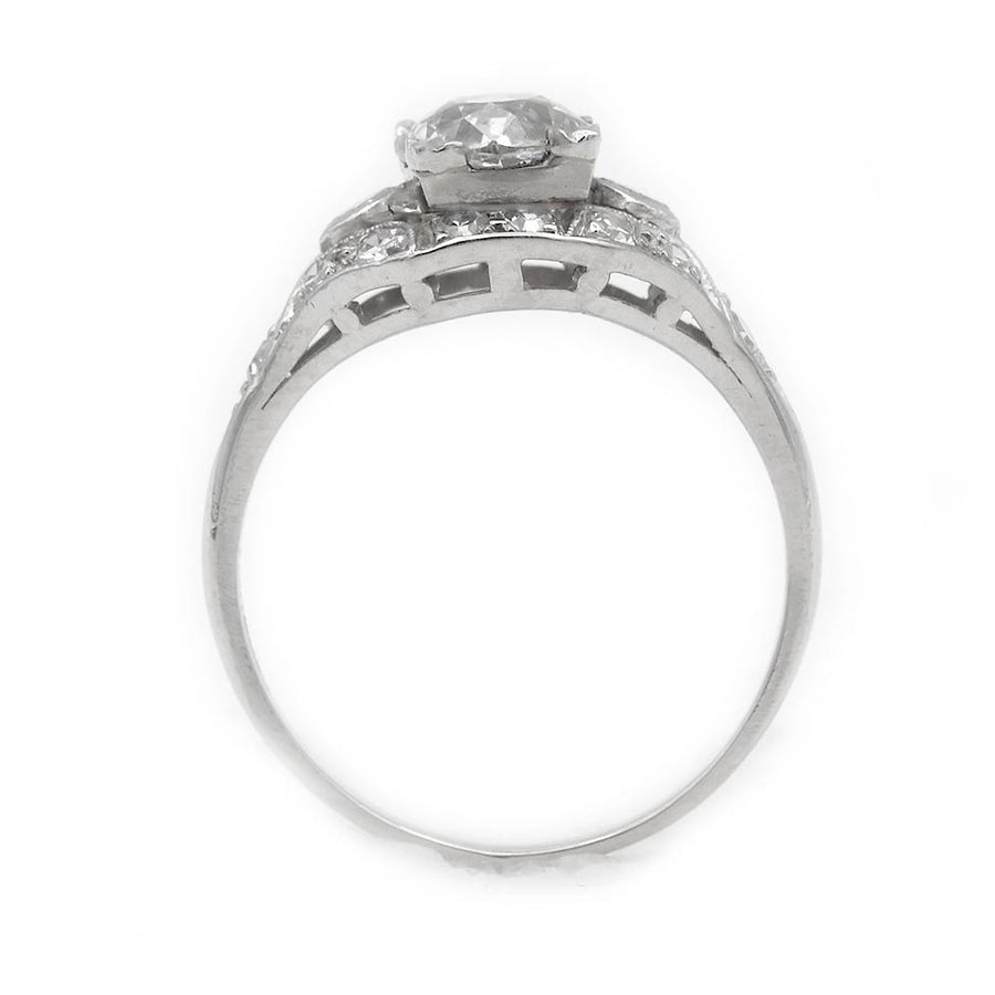 Art Deco .92 Ct Old Mine Cut Diamond Platinum Navette Engagement Ring – GIA I/VS2
