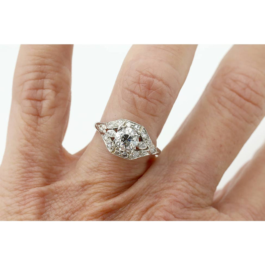 Art Deco .92 Ct Old Mine Cut Diamond Platinum Navette Engagement Ring – GIA I/VS2