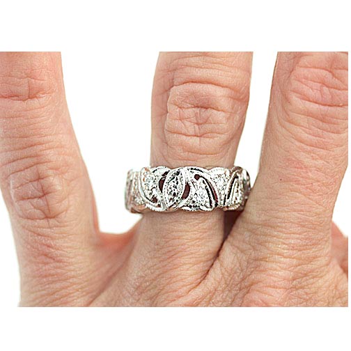 Mid-Century 1.20 CTW Platinum Wide Eternity Vintage Wedding Band - Vintage Diamond Ring