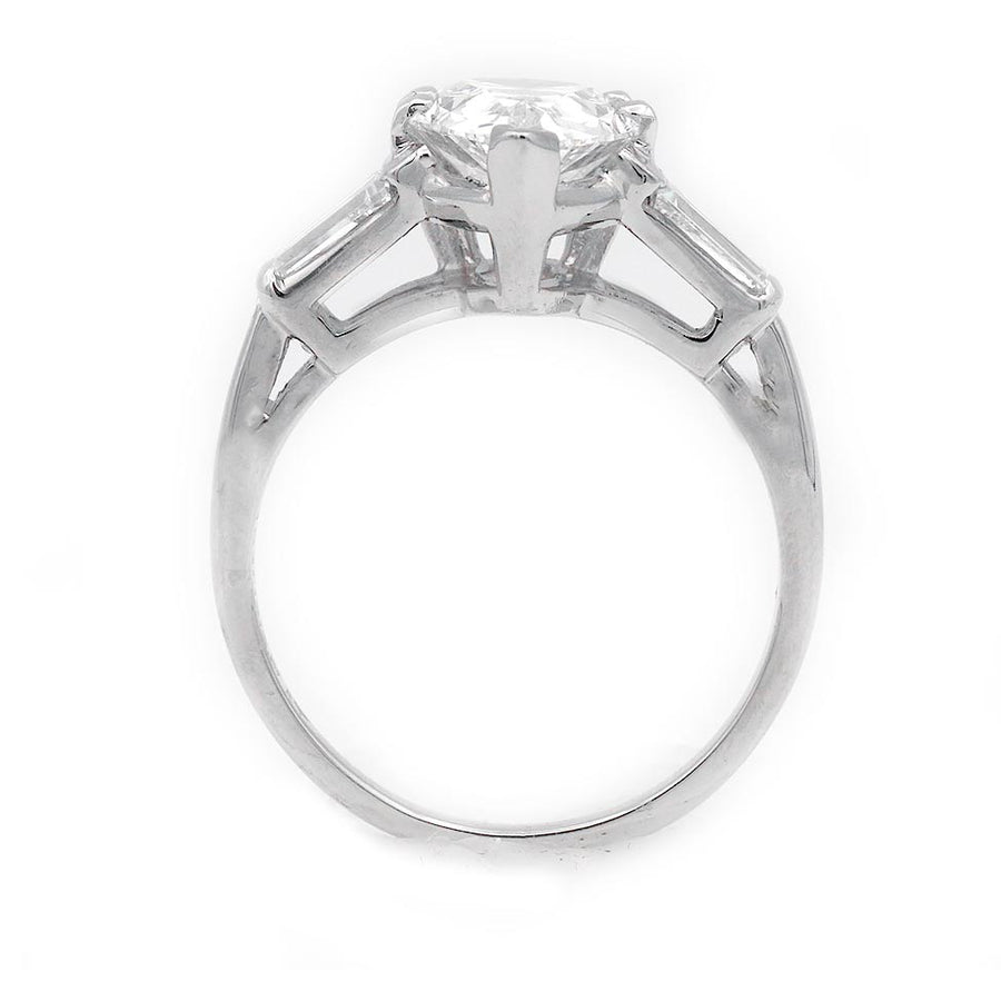Vintage pear shape three stone engagement ring 2.51 carat IGI certified lab grown diamond E VS1 in platinum circa 1970s