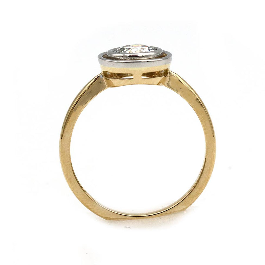 Two-tone Victorian-style engagement ring band with antique detailing and a .54 carat old mine cut diamond