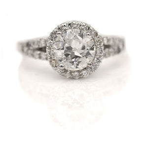 Mid-Century 2.53 CTW Halo Split Shank Old European Cut Diamond Vintage Engagement Ring
