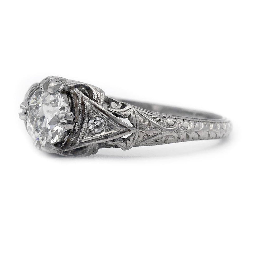 Vintage .56 Ct Old European Cut Diamond Art Deco Engagement Ring GIA I/VS1