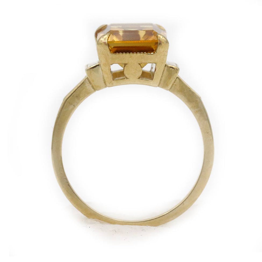Art Deco–Inspired 3.07 Ct Emerald Cut Citrine Engagement Ring in 14 Karat Yellow Gold