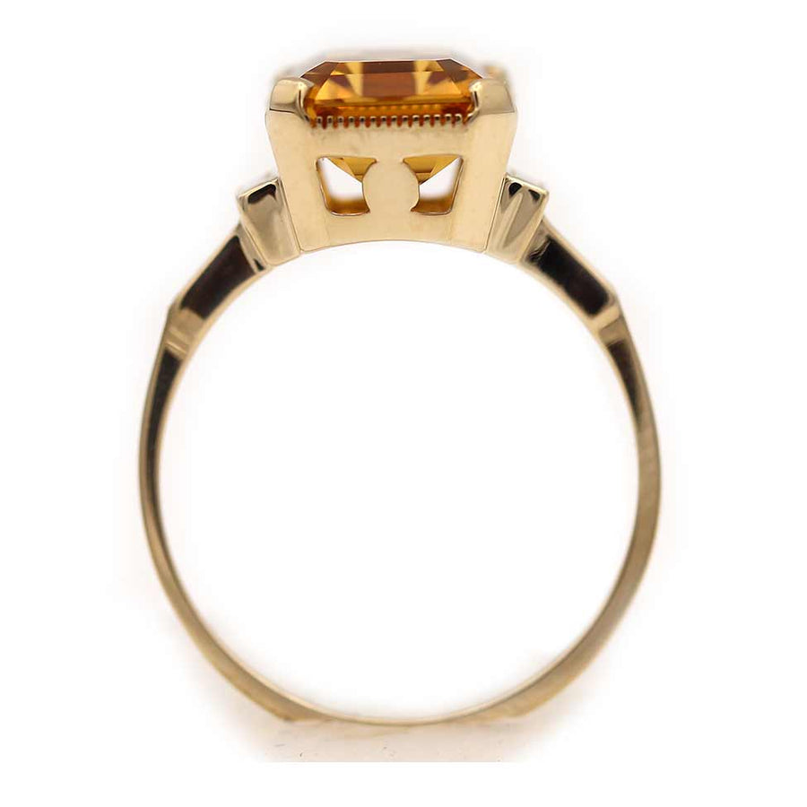 Art Deco–Inspired 3.07 Ct Emerald Cut Citrine Engagement Ring in 14 Karat Yellow Gold