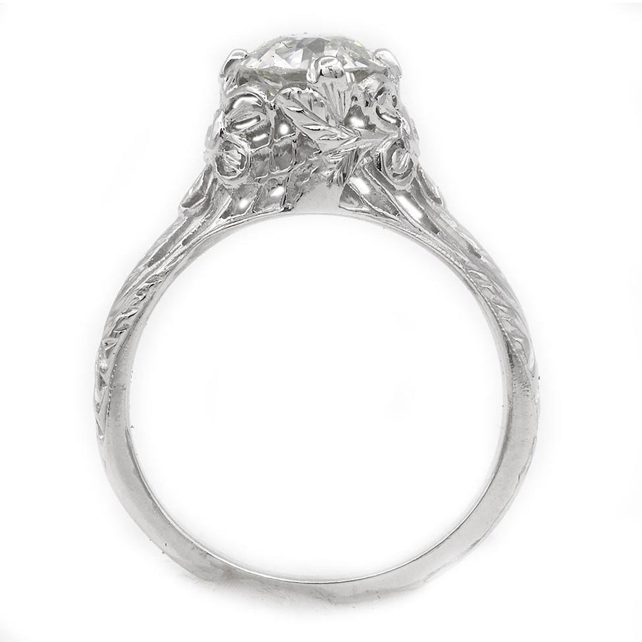 Art Deco Old European Cut Diamond Engagement Ring 1.12 CTW GIA J SI1 Platinum (1930s)