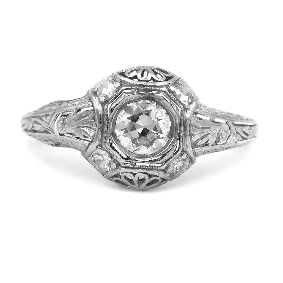 Vintage .35 Ct Bezel Set Old European Cut Diamond Art Deco Engagement Ring
