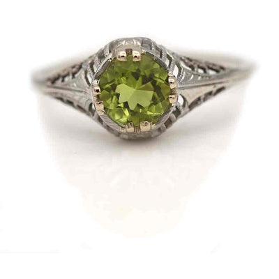 Circa 1930s Art Deco Round Cut Peridot Engagement Ring