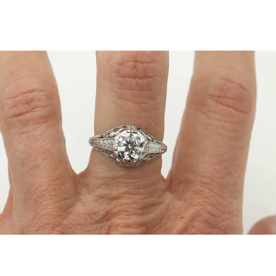 Art Deco 1.06 Ct Old European Cut Diamond Engagement Ring | GIA H/SI2