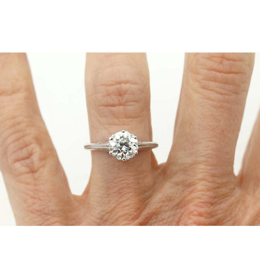 Art Deco Old European Cut Diamond Solitaire Engagement Ring GIA 1.16 Ct K/I1