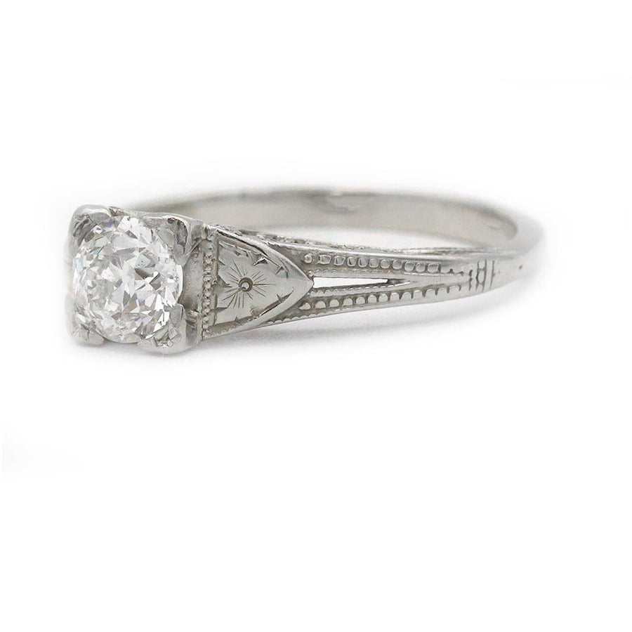 Art Deco .49ct Old Mine Cut Diamond 14K White Gold GIA Engagement Ring