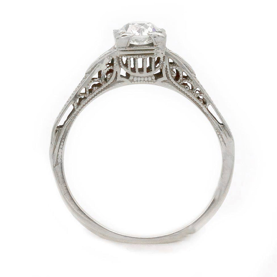 Art Deco .49ct Old Mine Cut Diamond 14K White Gold GIA Engagement Ring