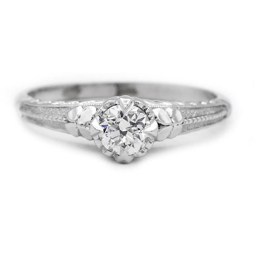 Art Deco Old European Cut Diamond Four Leaf Clover Vintage Engagement Ring