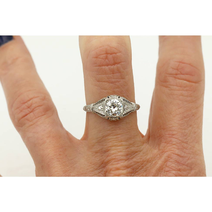 Frazi: .75 Ct Old Mine Cut Diamond Art Deco Engagement Ring (1930s)