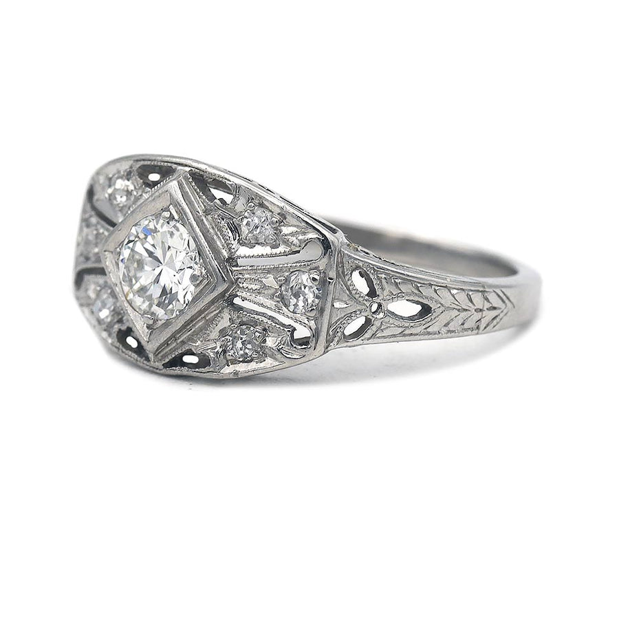 Edwardian .48 CTW Old European Cut Diamond Platinum Antique Engagement Ring