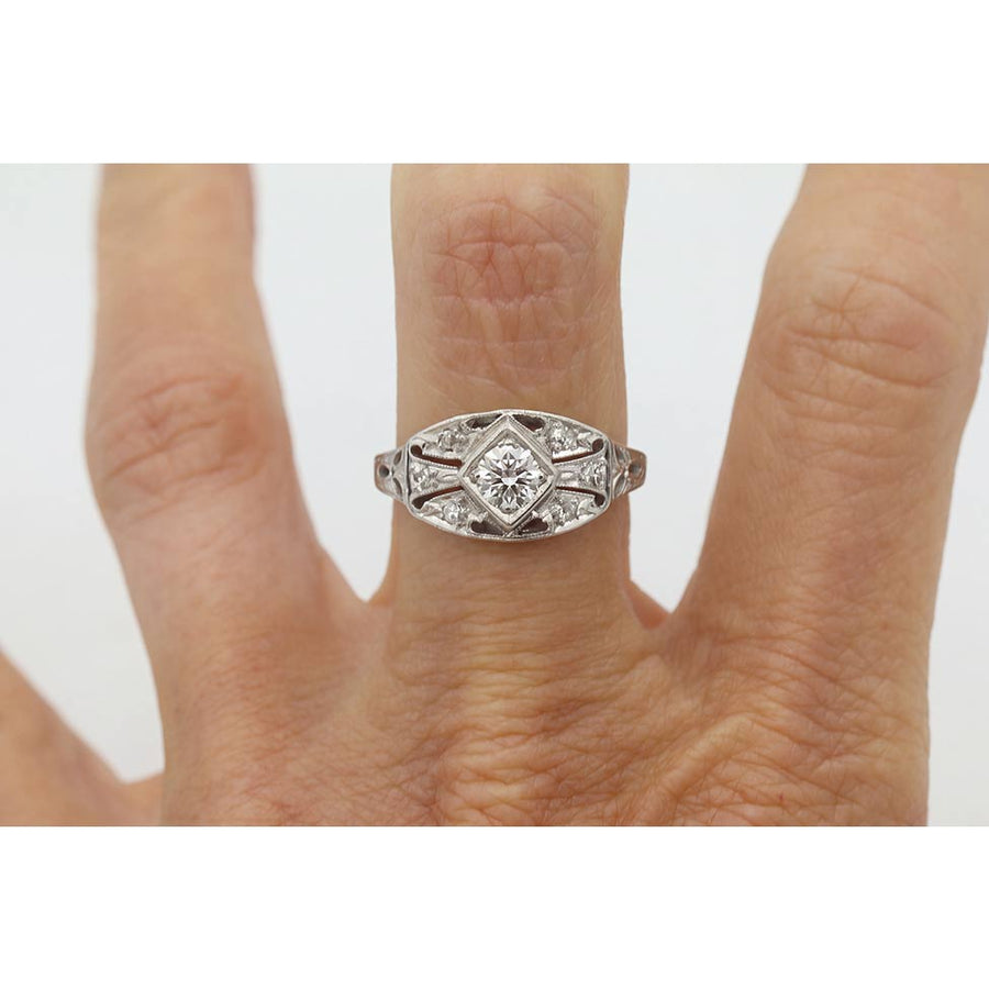 Edwardian .48 CTW Old European Cut Diamond Platinum Antique Engagement Ring