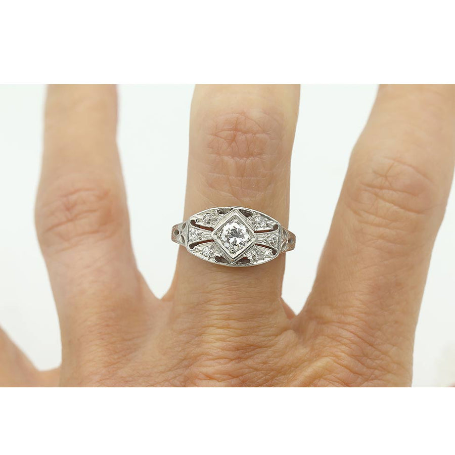 Edwardian .48 CTW Old European Cut Diamond Platinum Antique Engagement Ring