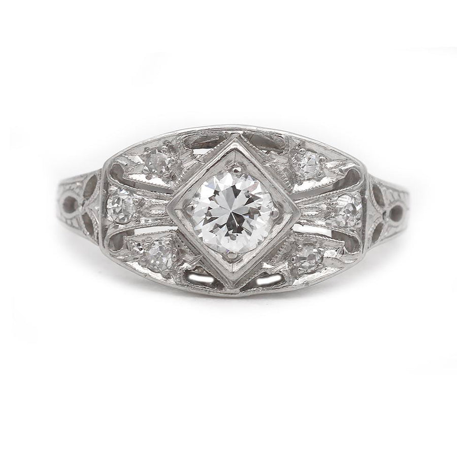 Edwardian .48 CTW Old European Cut Diamond Platinum Antique Engagement Ring