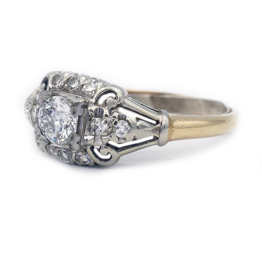 Art Deco .40 Ct Transitional Cut Diamond Two-Tone Vintage Engagement Ring in 18K Gold