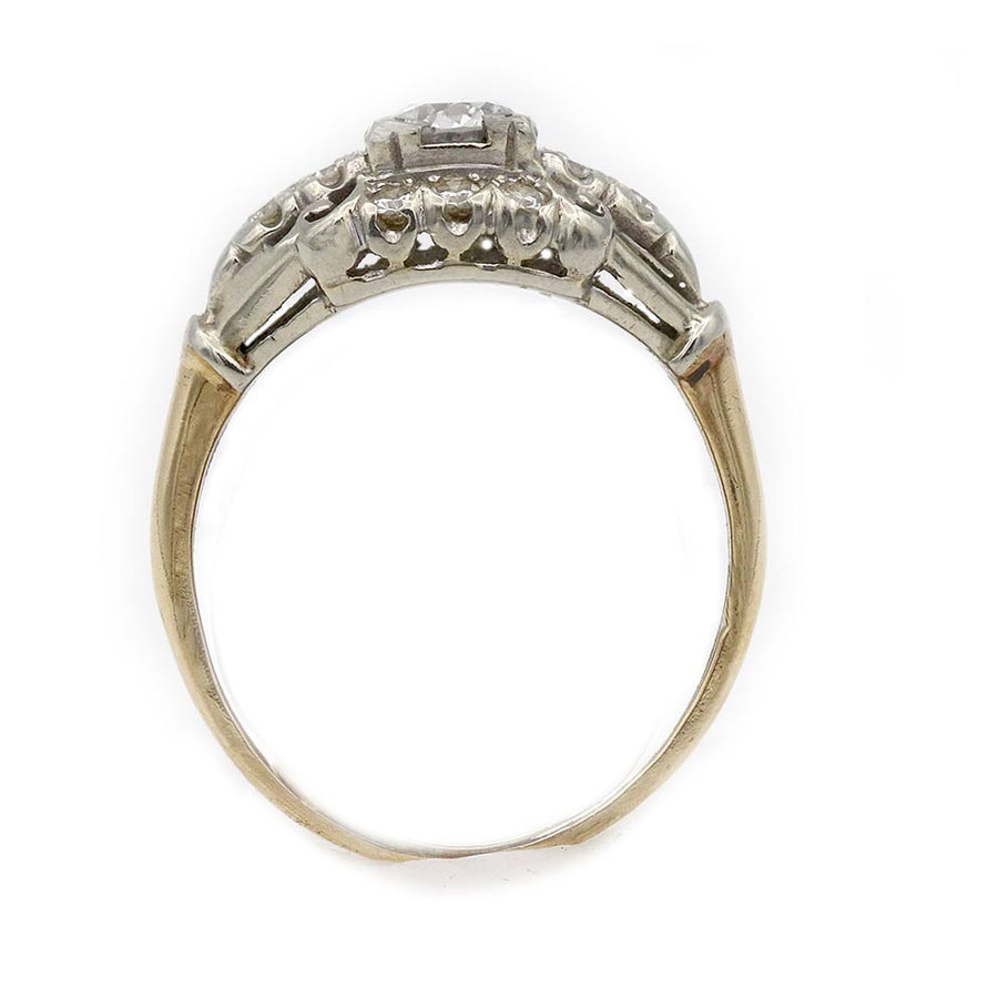 Art Deco .40 Ct Transitional Cut Diamond Two-Tone Vintage Engagement Ring in 18K Gold